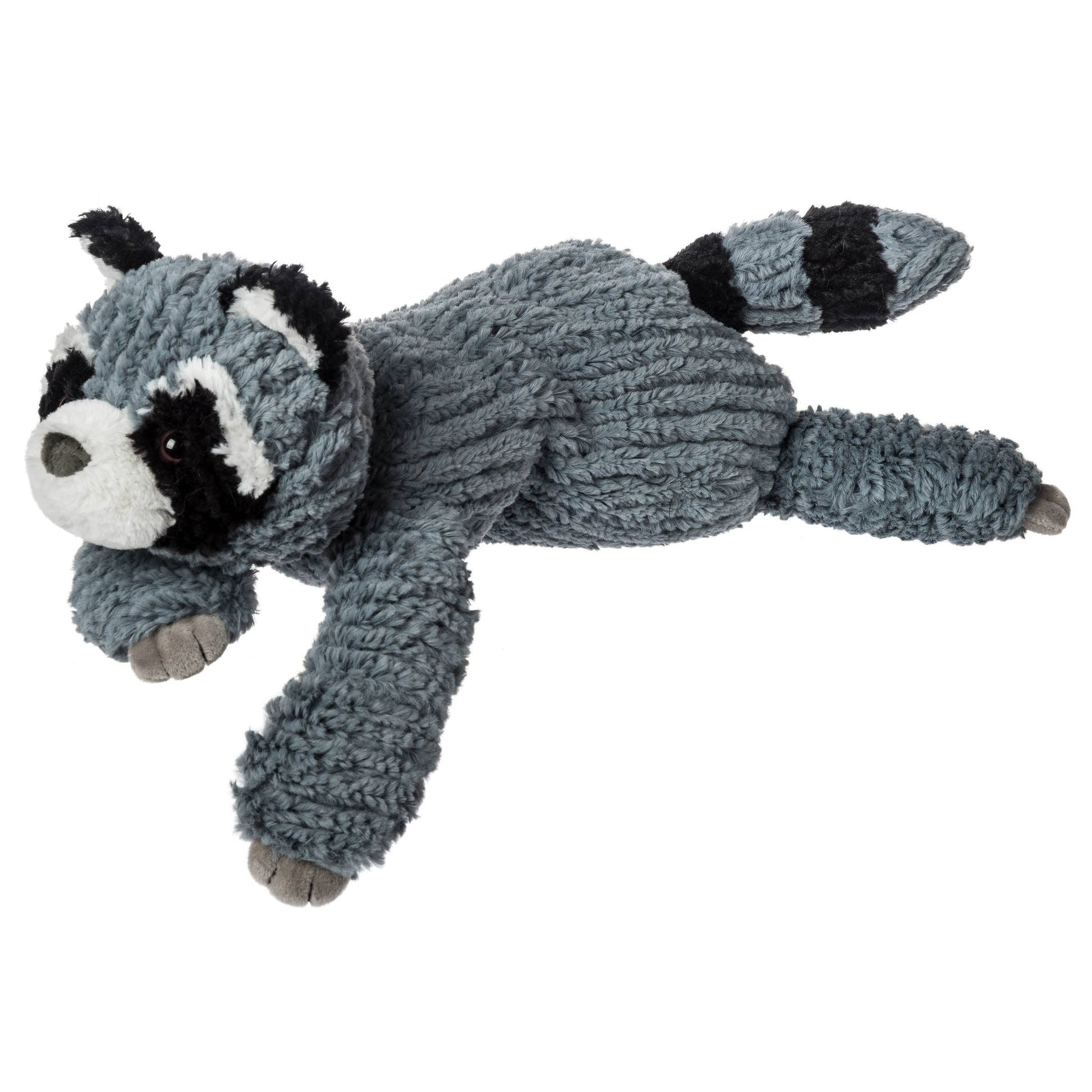 Plush toy raccoon on a white background