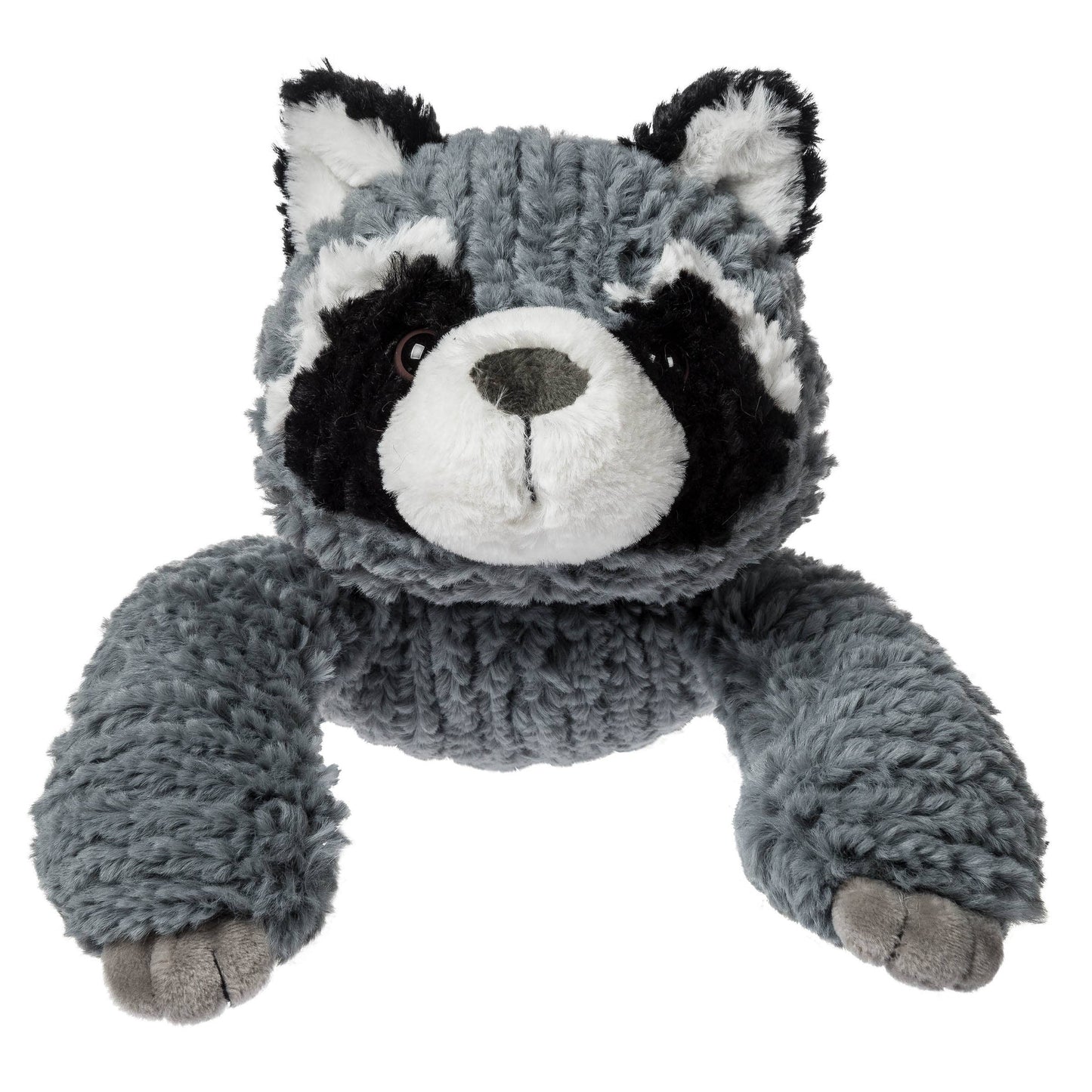 Plush toy raccoon on a white background